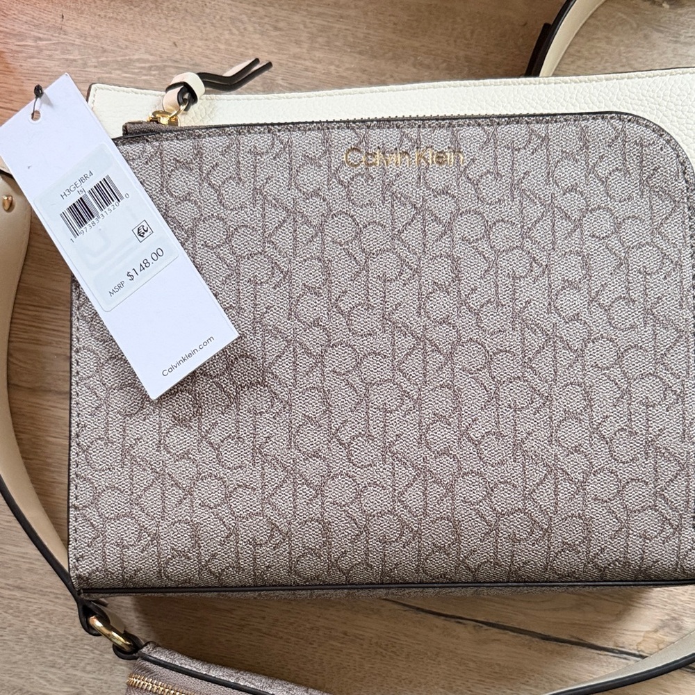 Calvin Klein Tan and Cream Crossbody Bag